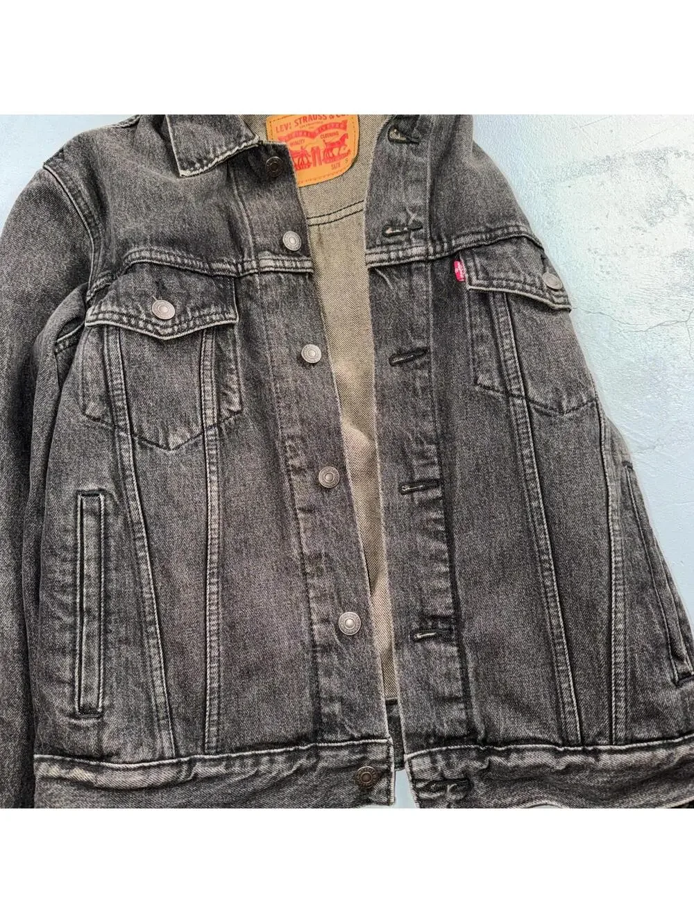 Levis Button Front Cotton Denim Trucker Jean Jacket Black Type 3 VTG Style Y2K